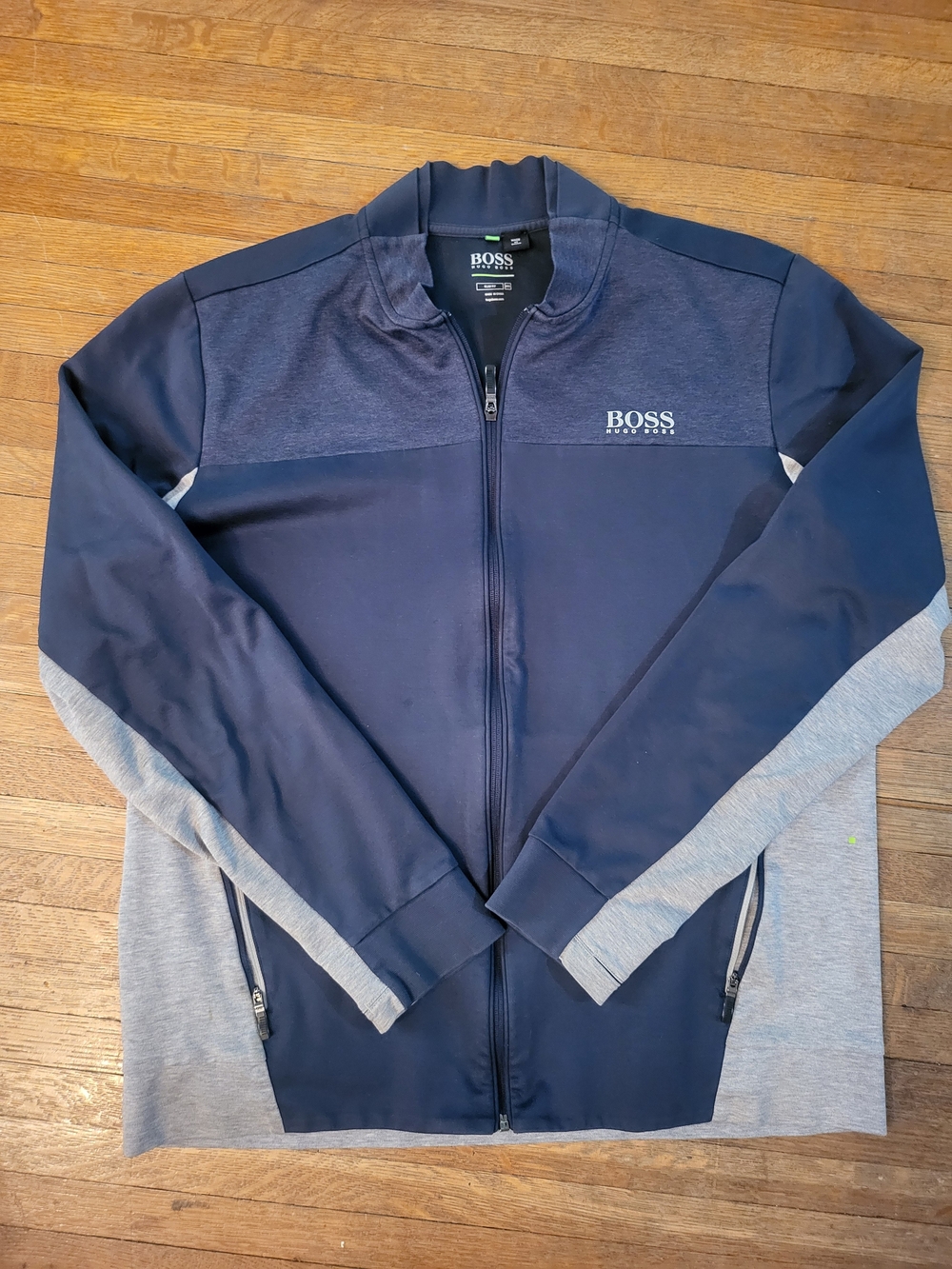 Hugo Boss Navy and Light Gray Colorblock Zip-Up Jacket